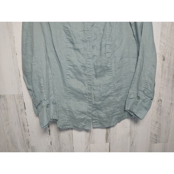 100% LINEN LIGHT AQUA Button down SHIRT by AUTOGRAPH WOMAN Size 1X - Picture 2 of 5
